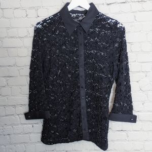 Anne Fontaine Black Lace Blouse 44 12
